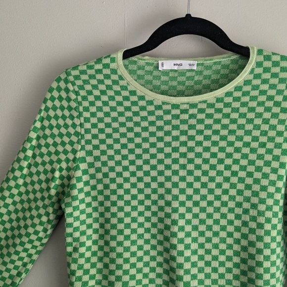 Mango Green Checkered Cropped Knit Sweater - Picture 6 of 6